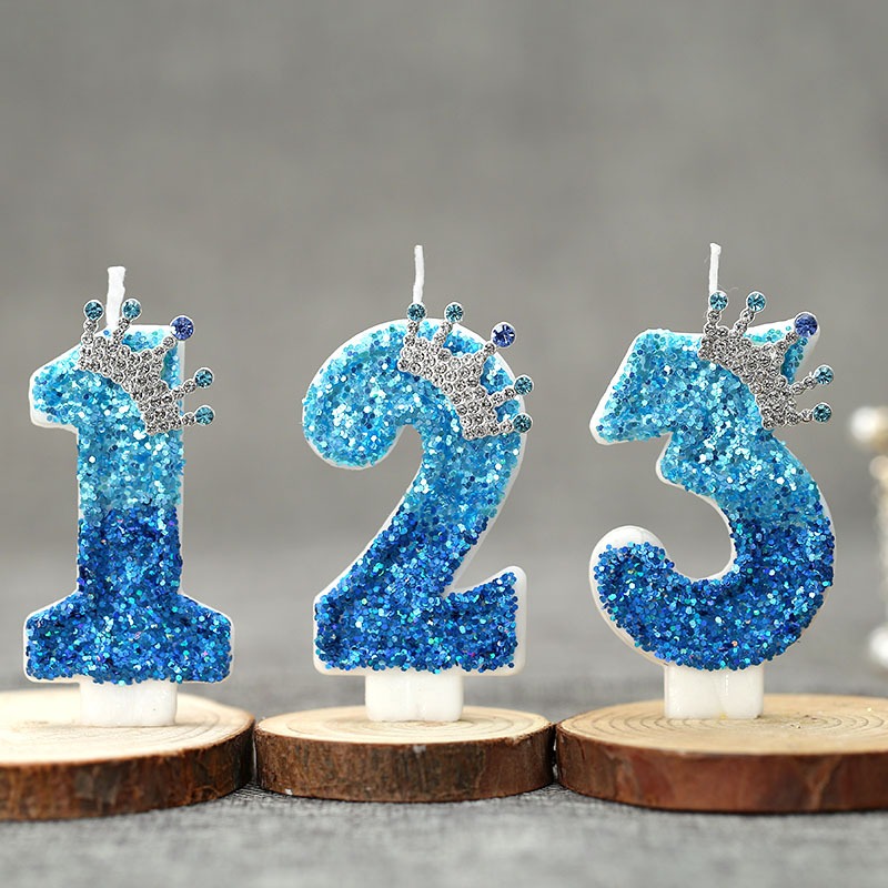Candle Supply - クリエイティブなピーコックブルーの王冠型デジタルバースデーキャンドル - 純粋な青いボールケーキデコレーション、パーティー、記念日の用品に