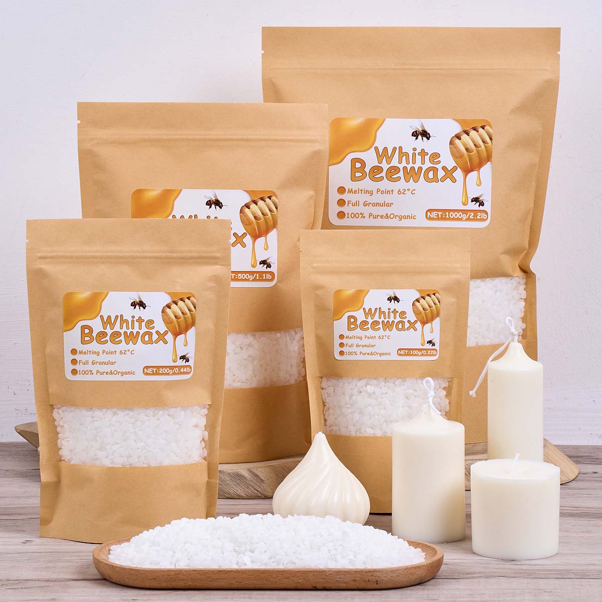 Candle Supplies Beeswax - 1000 グラム白蜜蝋 DIY キャンドル作成材料純粋な天然粒状バッグ無臭ワックス粒子原料手芸サプライヤー