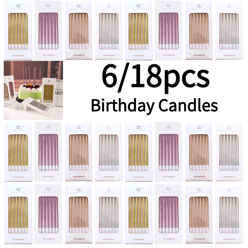 Candle Supplies Free Shipping - 6/18個入り メタル ゴールド シルバー 誕生日キャンドル DIY
