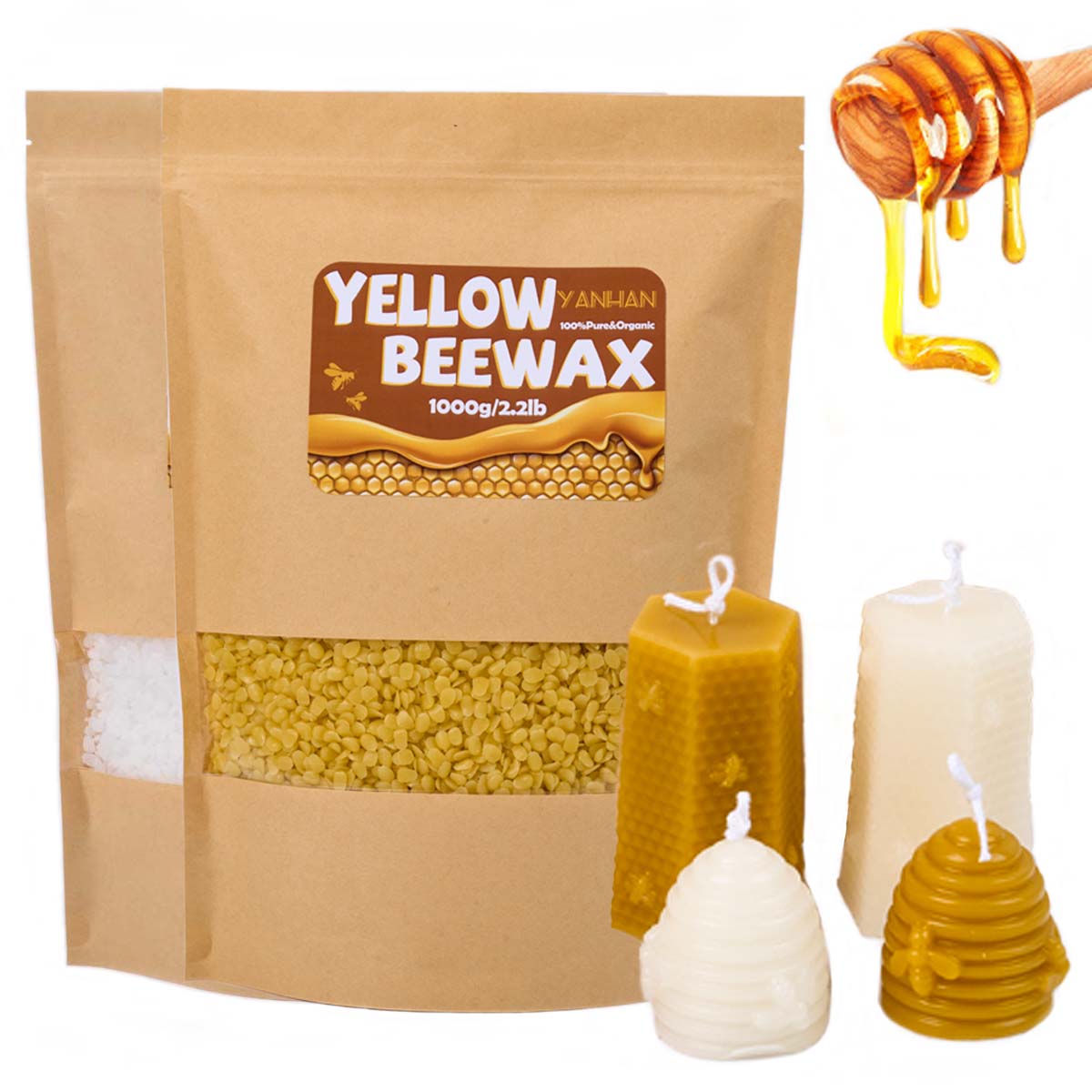Candle Supplies Beeswax - 1000 グラム純粋な天然粒状白黄色蜜蝋 DIY 手作りギフト香りのワックスキャンドル原料クラフト作成用品
