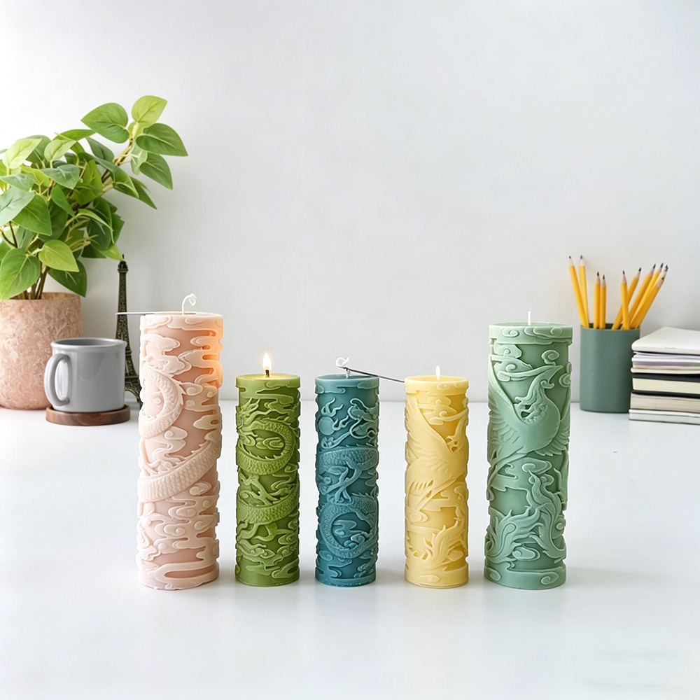 ドラゴンフェニックスエンボスシリンダーキャンドルシリコーンキ - Candle Supplies Phoenix のレビューと価格
