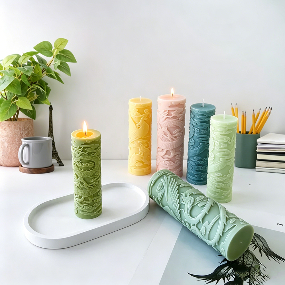 ドラゴンフェニックスエンボスシリンダーキャンドルシリコーンキ - Candle Supplies Phoenix のレビューと価格