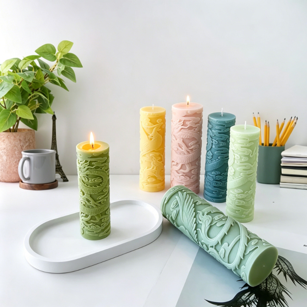 ドラゴンフェニックスエンボスシリンダーキャンドルシリコーンキ - Candle Supplies Phoenix のレビューと価格