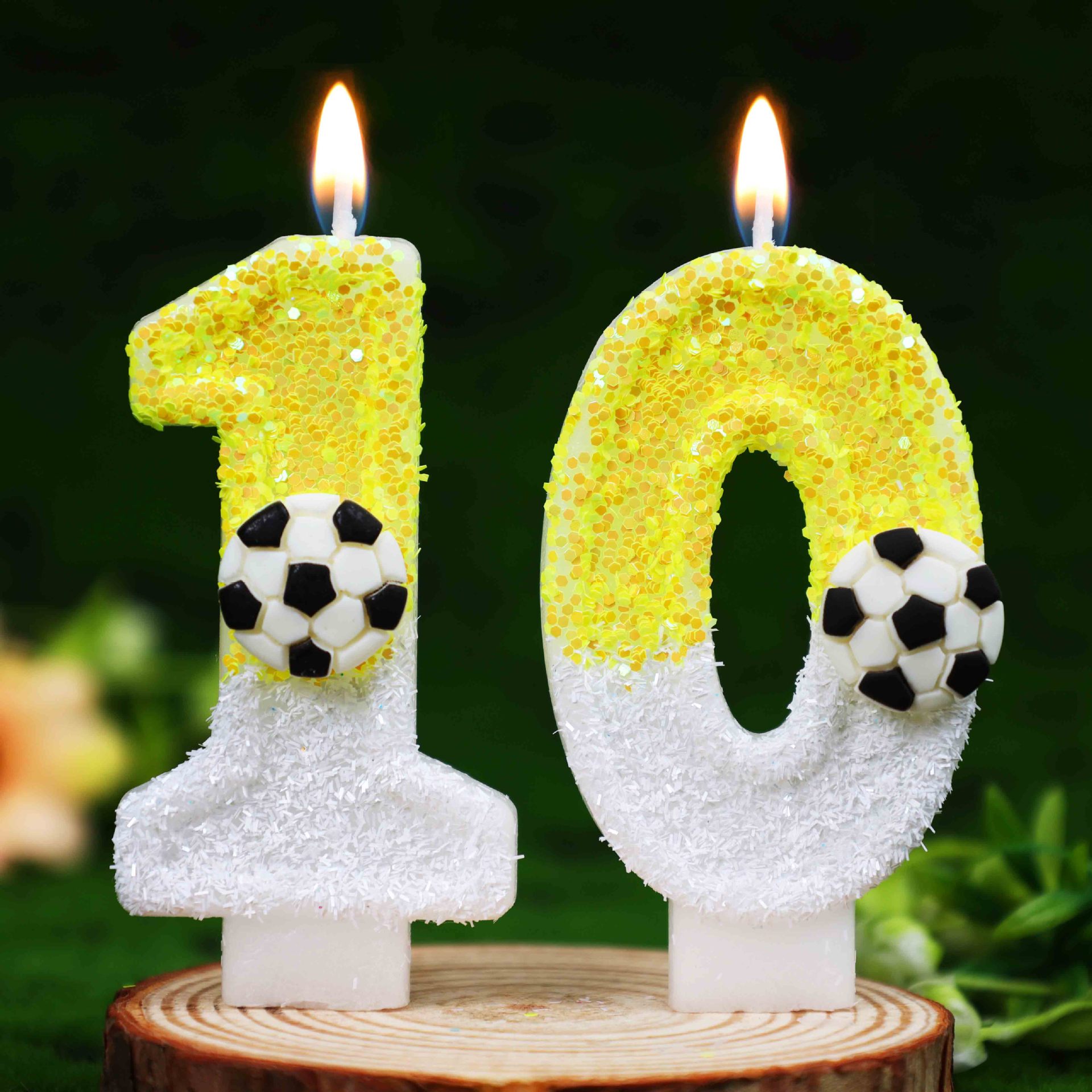 黄色と白のスパンコールスポーツフットボールデジタルバースデー - Candle Supplies Free Shipping のレビューと価格