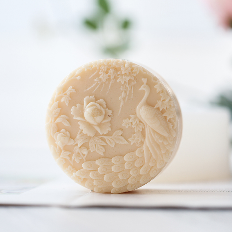 孔雀の花柄シリコン石鹸型フレキシブル手作りラウンド石鹸キャン - Candle Supplies Storage のレビューと価格